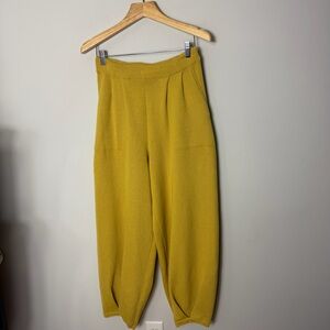 Free People Beach Linen Blend Tapered Barrel Knit Mustard Gold Pants Large